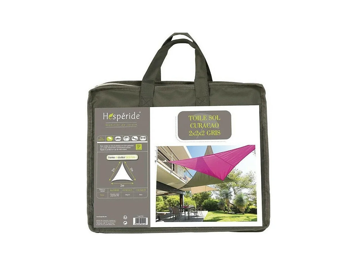 Toile solaire 2x2x2m Curacao gris Hespéride