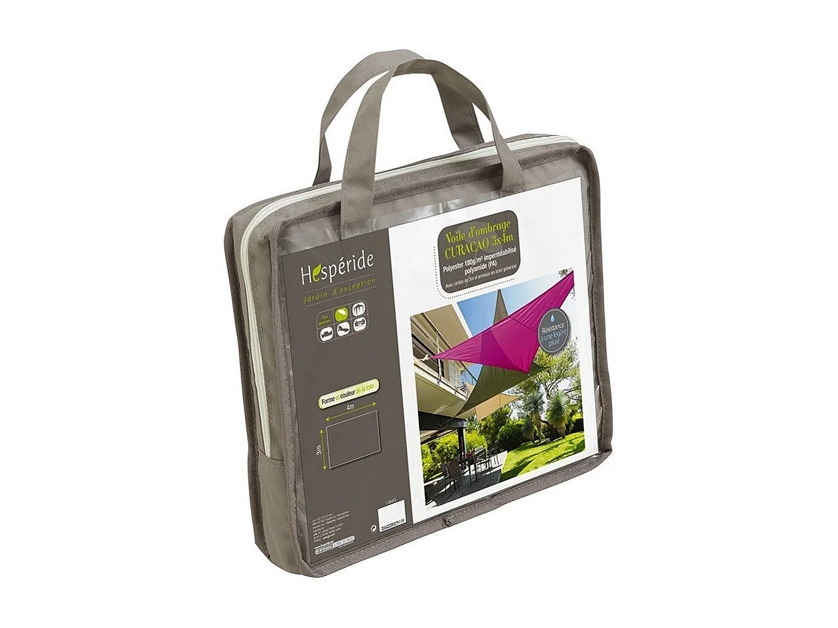 Toile solaire 3x4m Curacao taupe Hespéride - Taupe, forme rectangulaire  3 x 4m