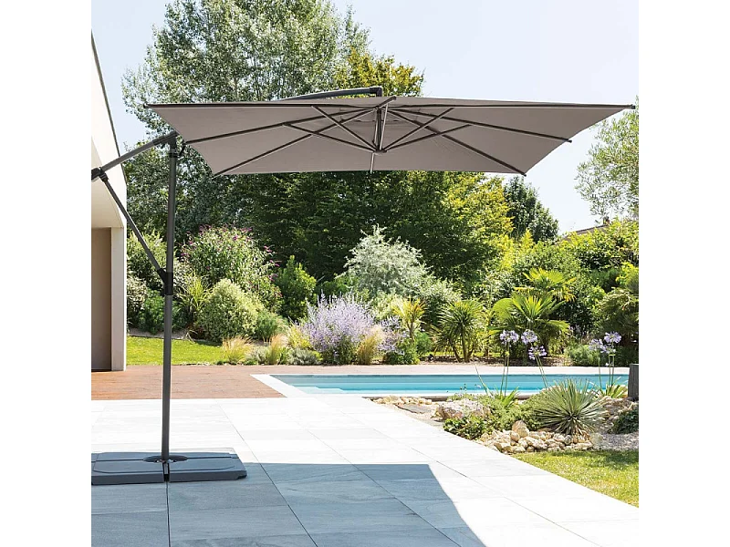Parasol décentré carré Manoa taupe Hespéride