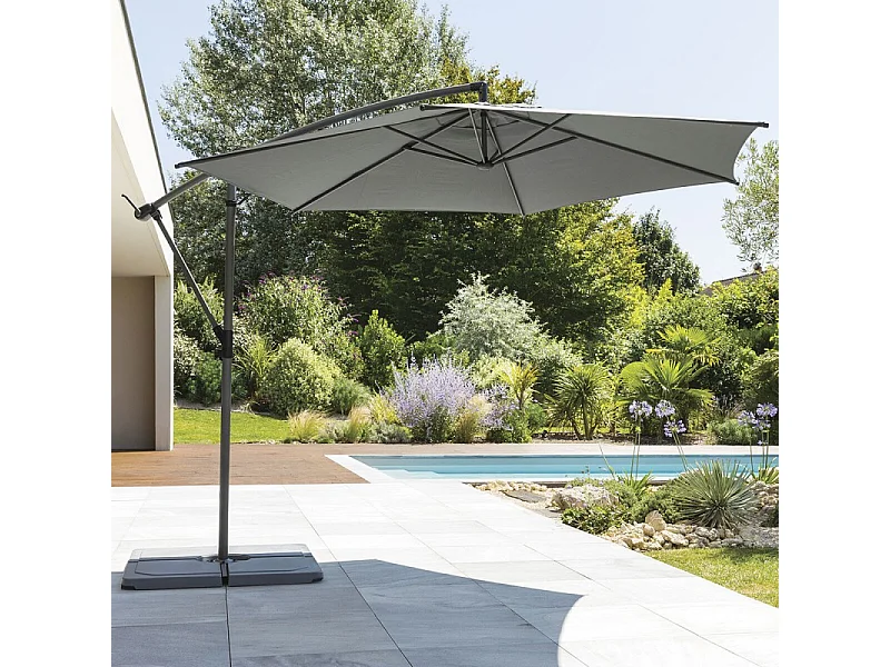 Parasol décentré rond Manoa ardoise Hespéride