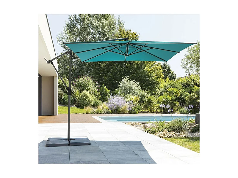 Parasol décentré carré Manoa bleu canard Hespéride