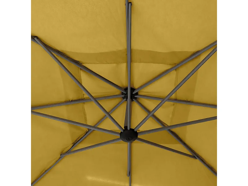 Parasol décentré carré Manoa jaune moutarde Hespéride