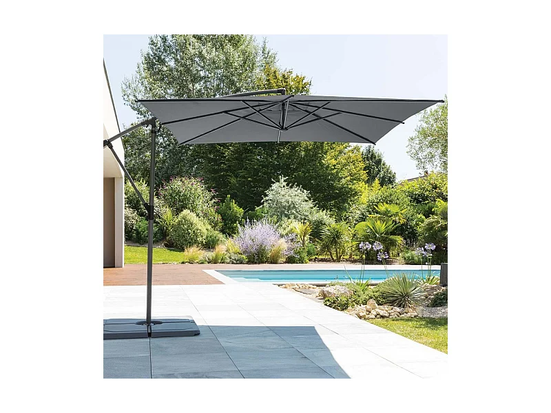 Parasol décentré carré Manoa ardoise Hespéride