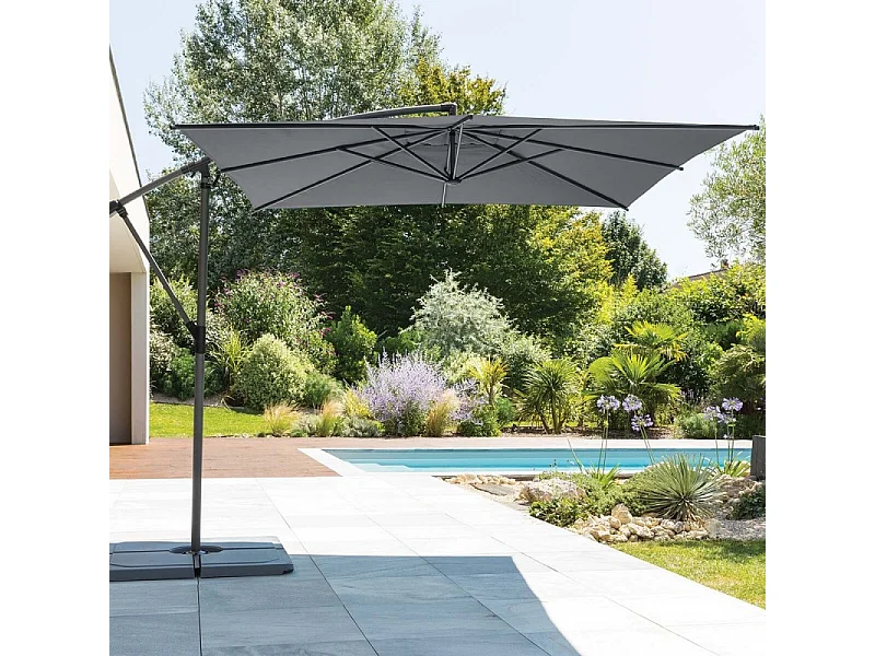 Parasol décentré carré Manoa ardoise Hespéride