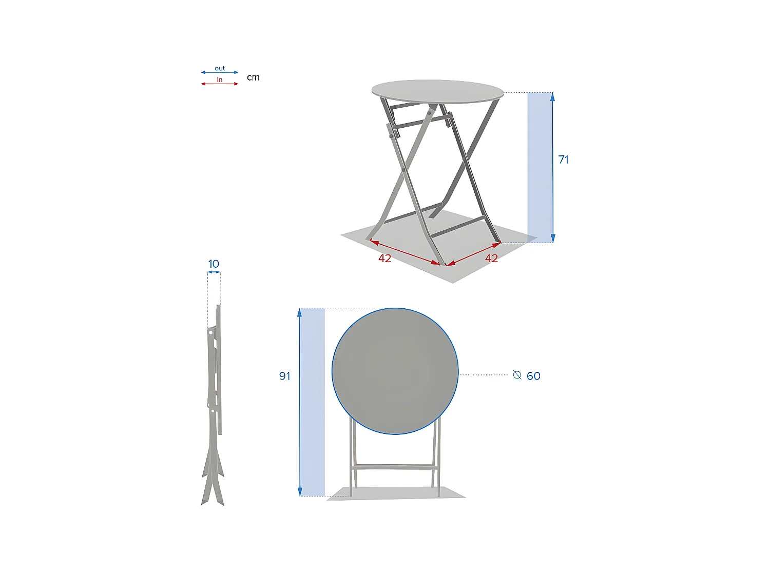 Table ronde pliante Greensboro 2p graphite Hespéride
