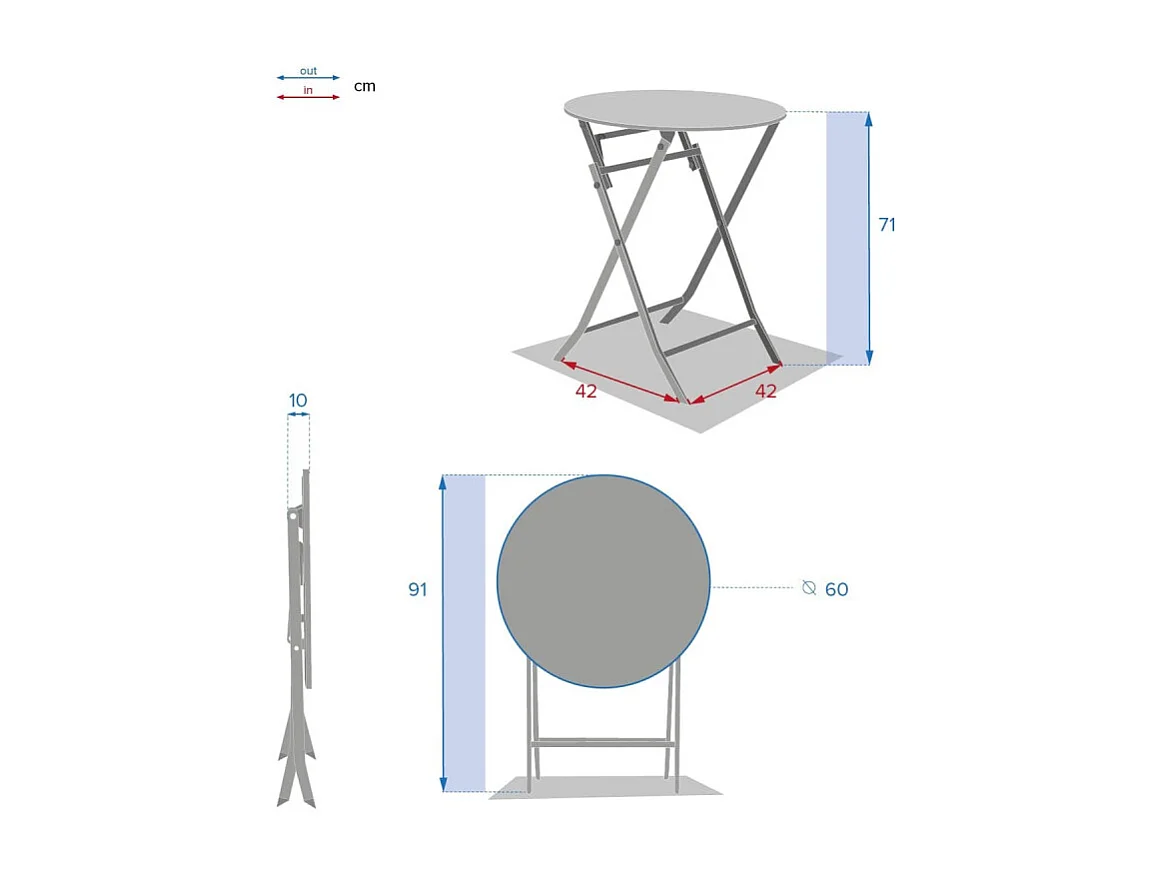Table ronde pliante Greensboro 2p graphite Hespéride
