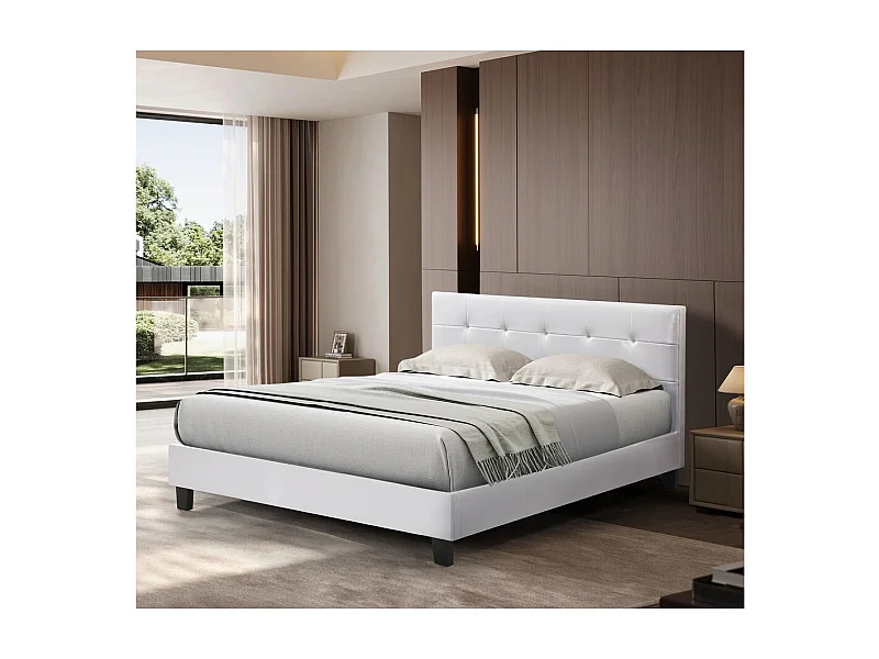 Bed "Julia" PVC Wit met Gestoffeerd Hoofdeinde - 140 x 190 cm