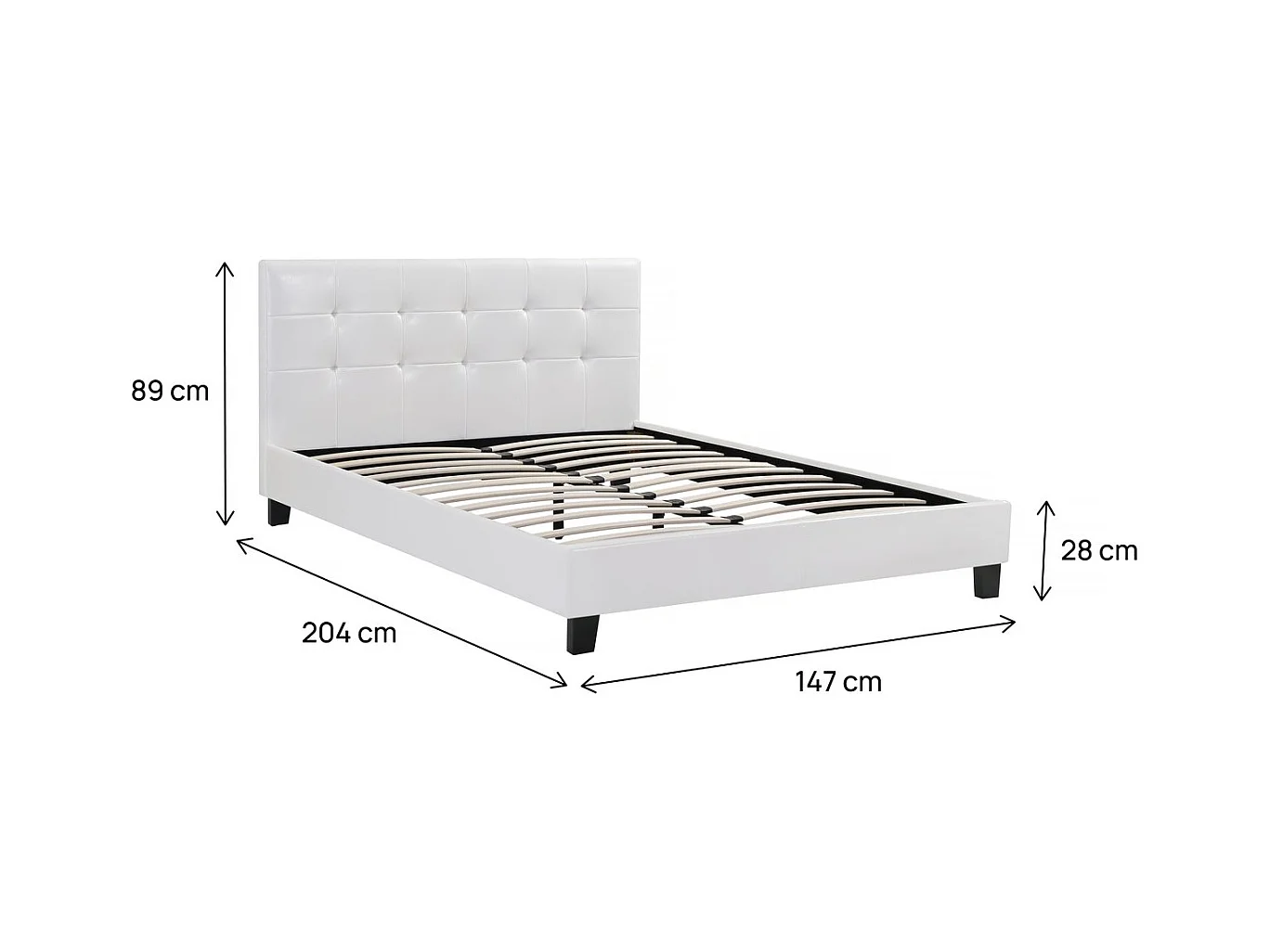 Bed "Julia" PVC Wit met Gestoffeerd Hoofdeinde - 140 x 190 cm
