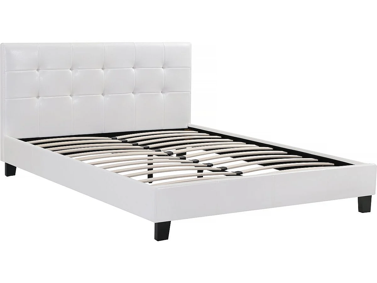 Cama de casal em PVC "Julia" - Branco - 140 x 190 cm - Cabeceira Capitonê - Acabamento Brilhante