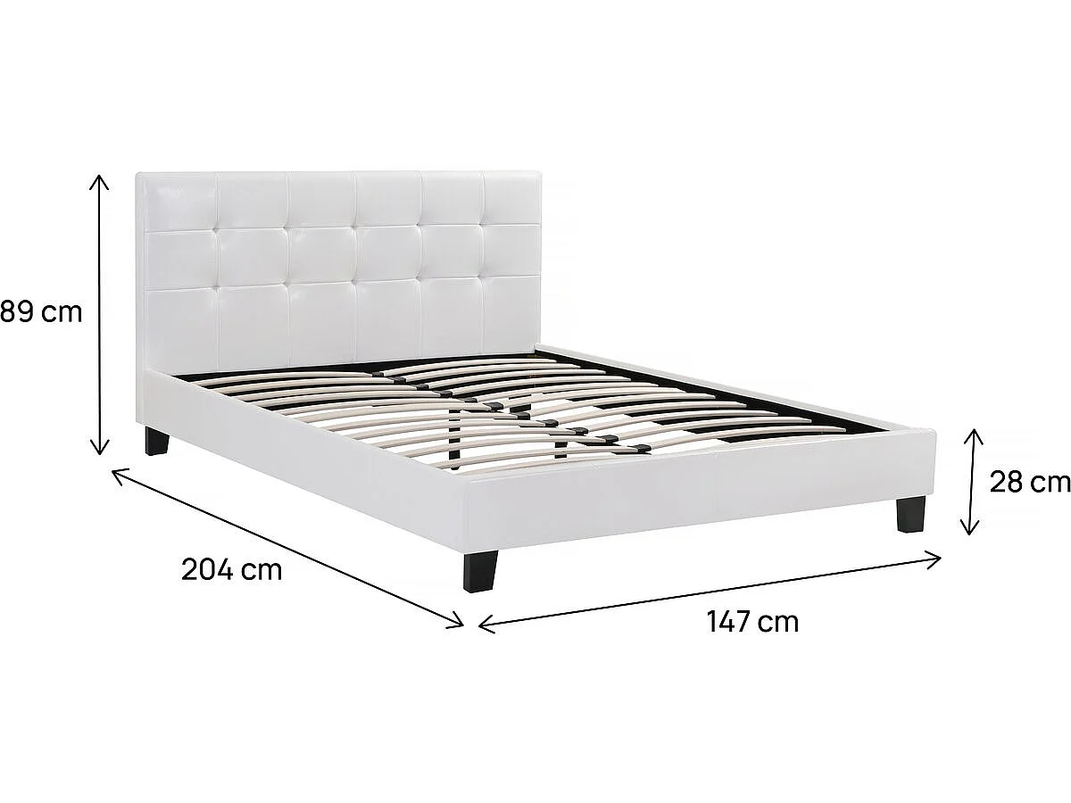 Cama de casal em PVC "Julia" - Branco - 140 x 190 cm - Cabeceira Capitonê - Acabamento Brilhante