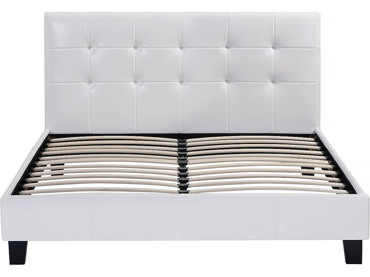 Cama de casal em PVC "Julia" - Branco - 140 x 190 cm - Cabeceira Capitonê - Acabamento Brilhante