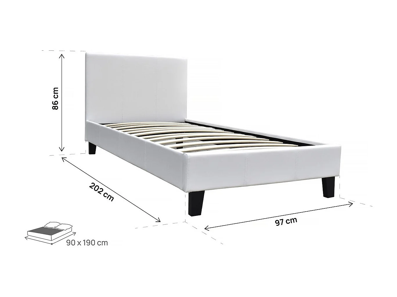 Lit "Lina" - 90 x 190 cm - Blanc