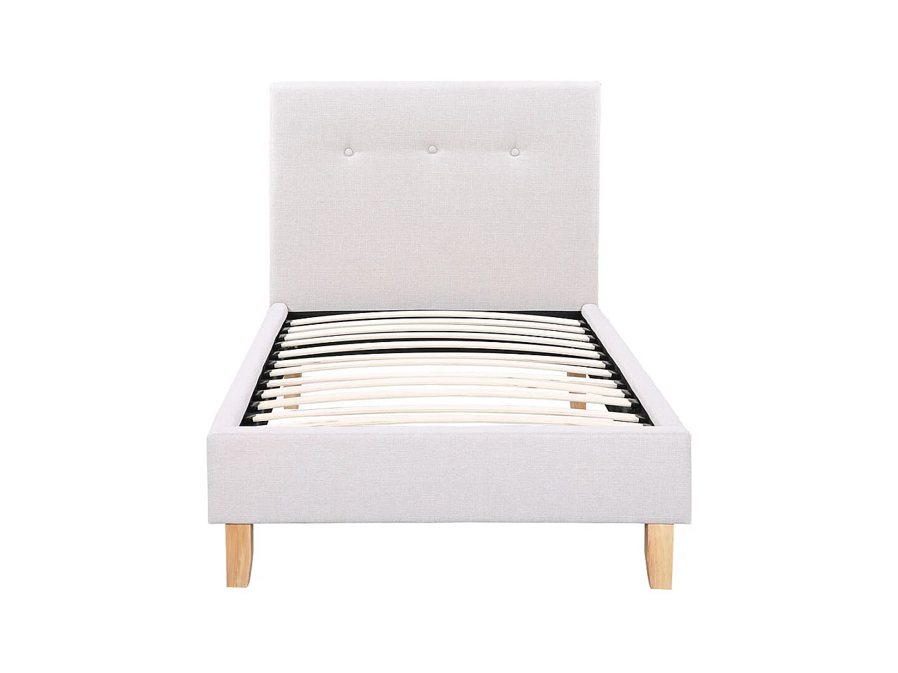 Cama "Elise" em Tecido Cinza Claro 90x190 cm com Pés de Madeira