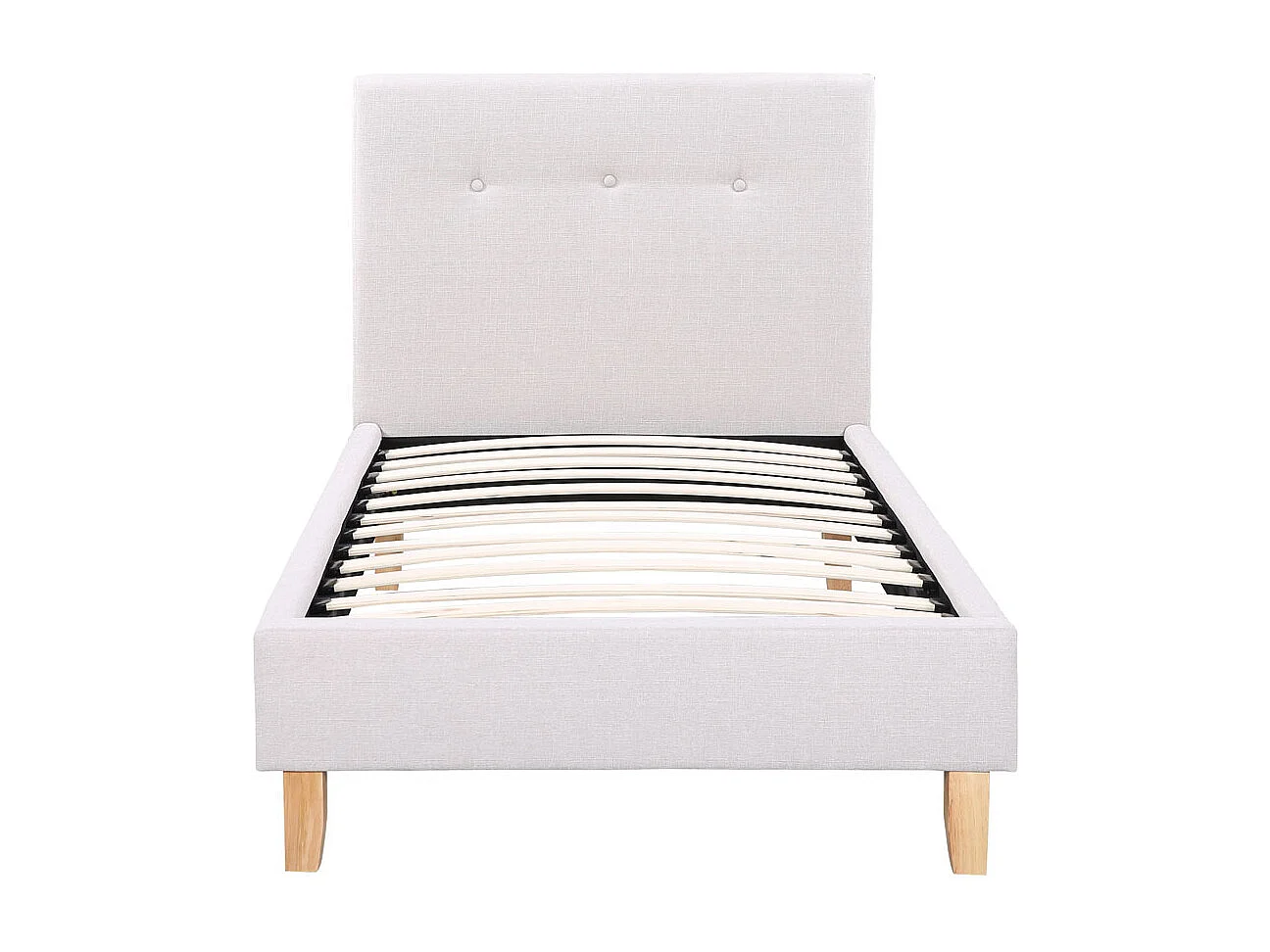 Cama "Elise" em Tecido Cinza Claro 90x190 cm com Pés de Madeira