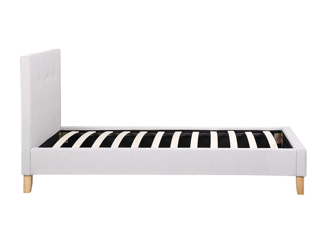 Cama "Elise" em Tecido Cinza Claro 90x190 cm com Pés de Madeira