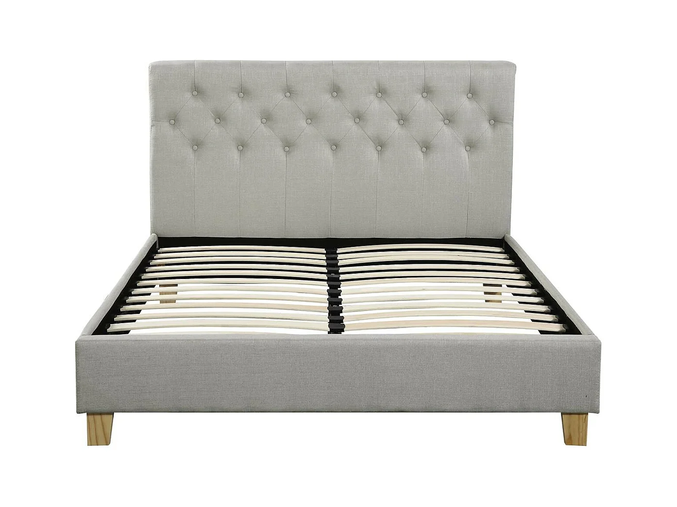Bed "Emmy" 160x200cm in beige stof met lattenbodem en hoofdeinde inbegrepen