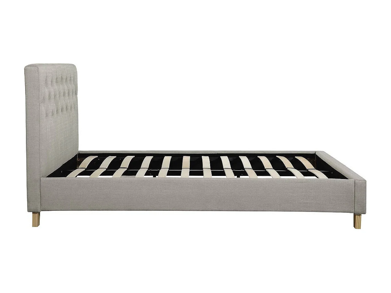 Bed "Emmy" 160x200cm in beige stof met lattenbodem en hoofdeinde inbegrepen