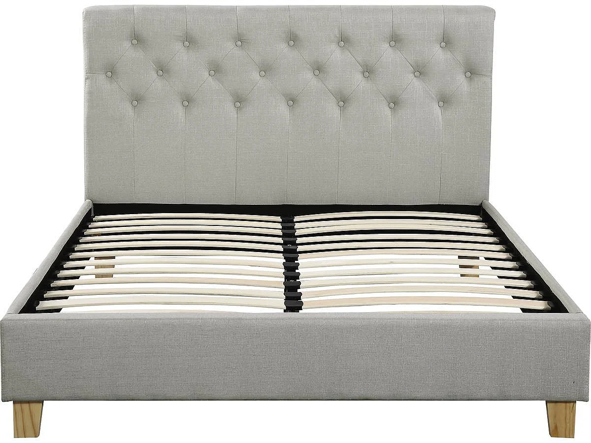Cama "Emmy" Bege 160x200 cm - Design Elegante com Pernas de Pino - Ideal para Casais