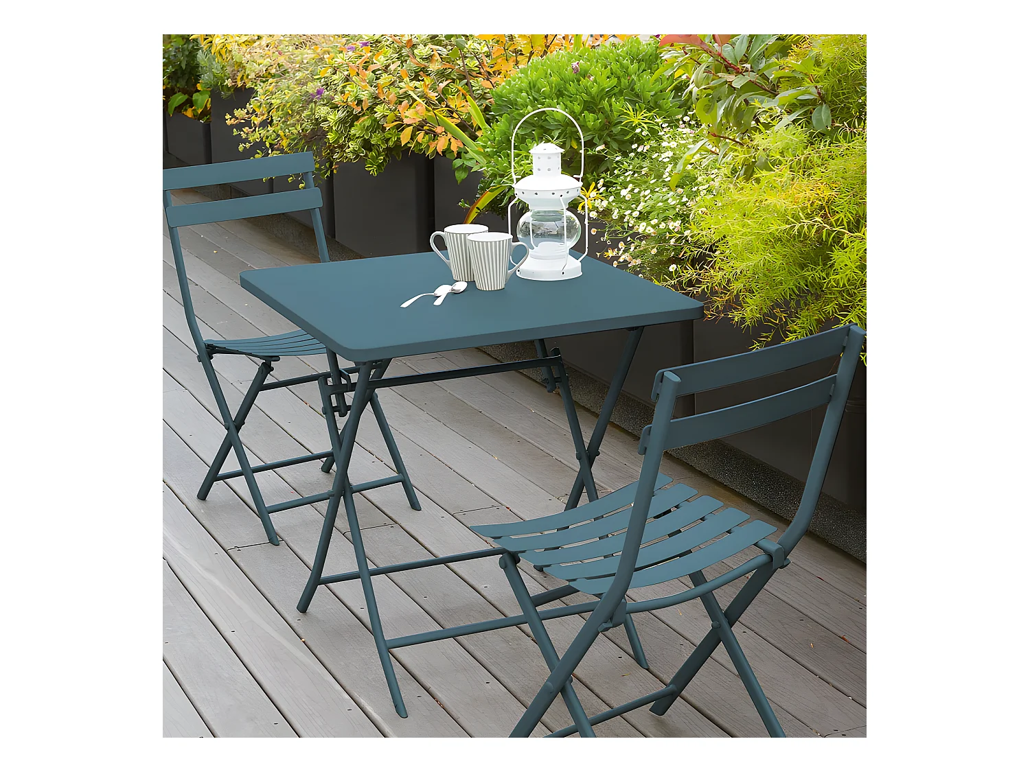 Table carrée pliante Greensboro 2p bleu canard Hespéride