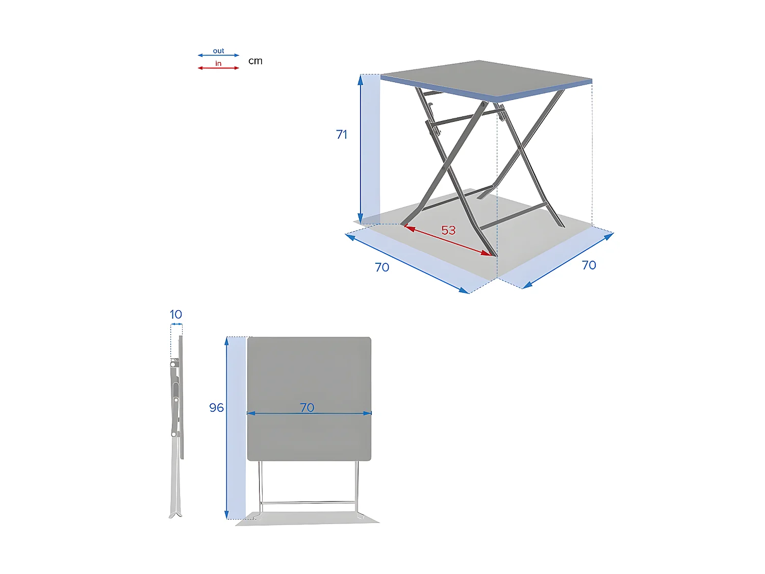 Table carrée pliante Greensboro 2p bleu canard Hespéride