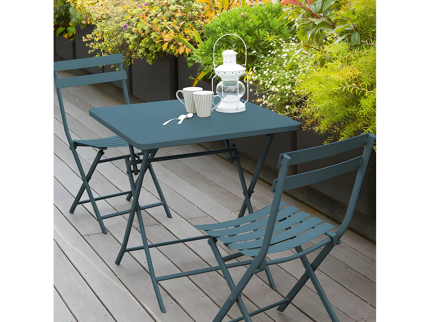 Table carrée pliante Greensboro 2p bleu canard Hespéride