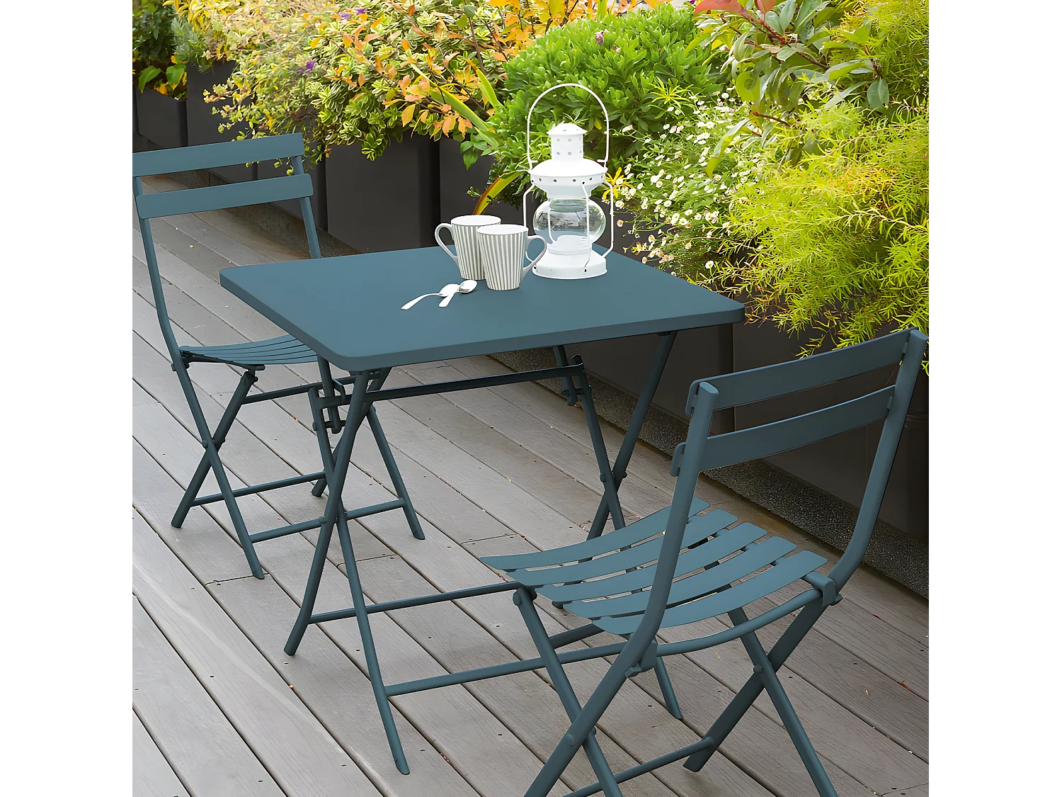 Table carrée pliante Greensboro 2p bleu canard Hespéride
