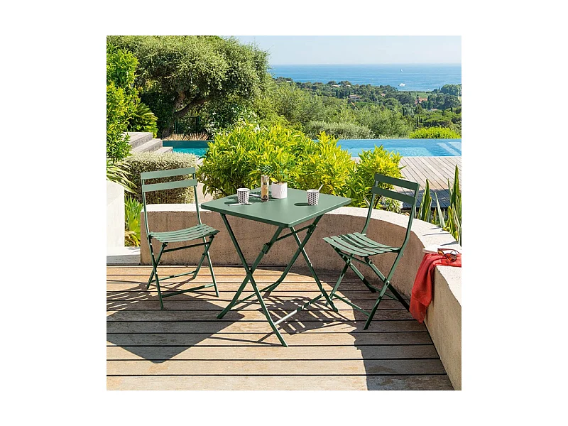 Table carrée pliante Greensboro 2p vert olive Hespéride