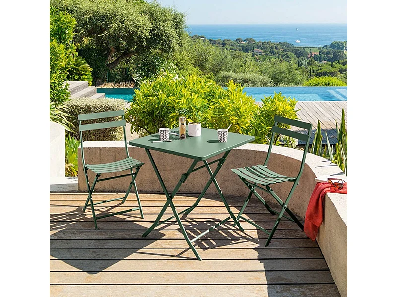 Table carrée pliante Greensboro 2p vert olive Hespéride
