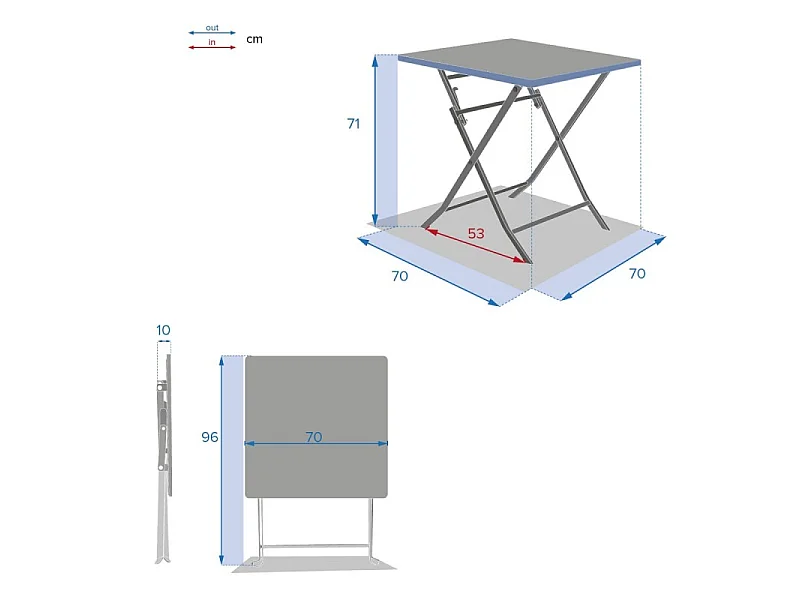 Table carrée pliante Greensboro 2p vert olive Hespéride