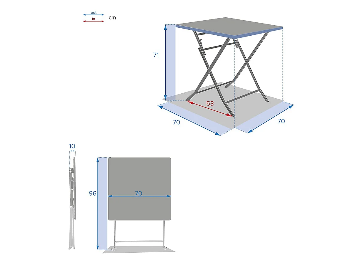 Table carrée pliante Greensboro 2p vert olive Hespéride