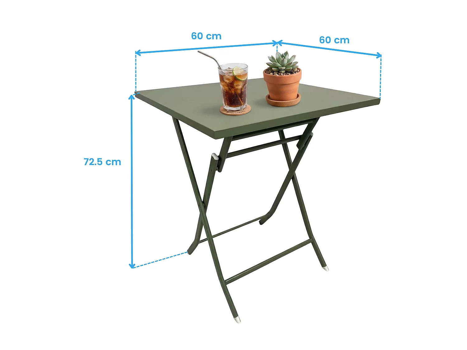 Table carrée pliante Greensboro 2p vert olive Hespéride