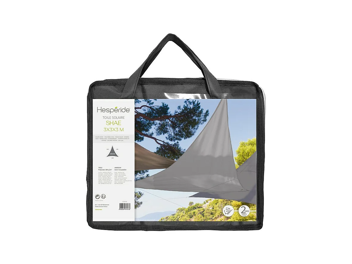 Toile solaire 3x3x3m Shae ardoise Hespéride
