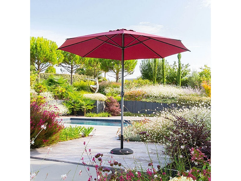 Parasol mat central rond 3m Loompa bordeaux Hespéride
