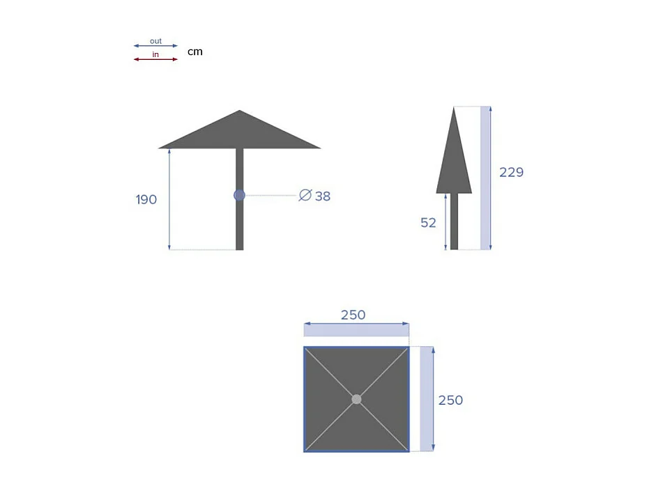 Parasol droit carré 2,5x2,5m Soya ardoise Hespéride