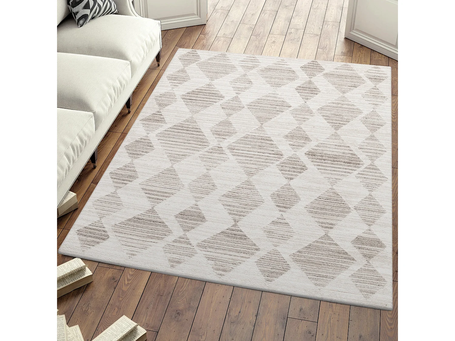 LULA - Tapis Berbère laineux - Beige & Crème 140 x 200 cm
