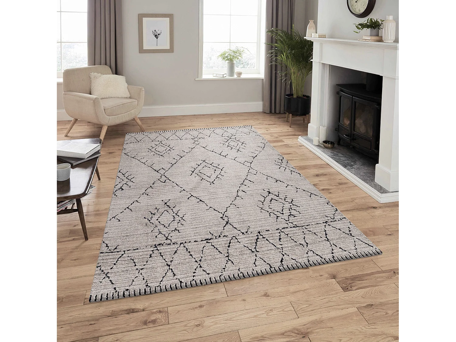 TRIBAL - Tapis Berbère laineux - Beige & Anthracite 160 x 230 cm