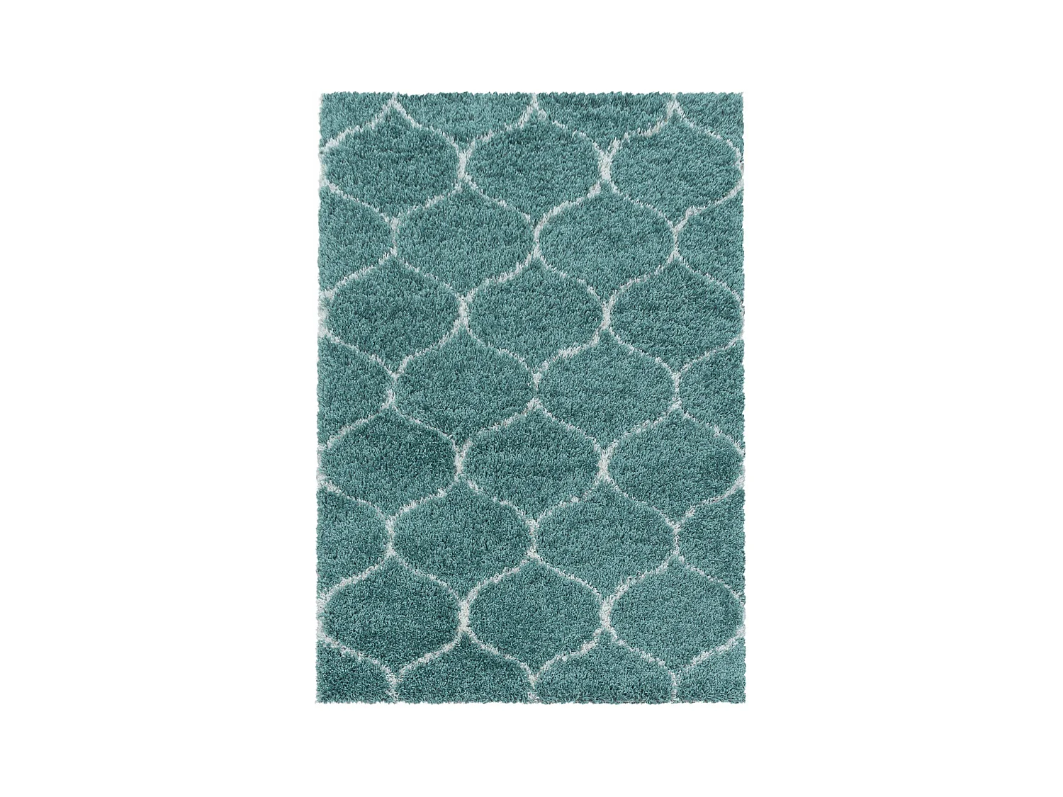 SALMA - Tapis à poils longs et motifs Alhambra - Turquoise et Blanc 120 x 170 cm