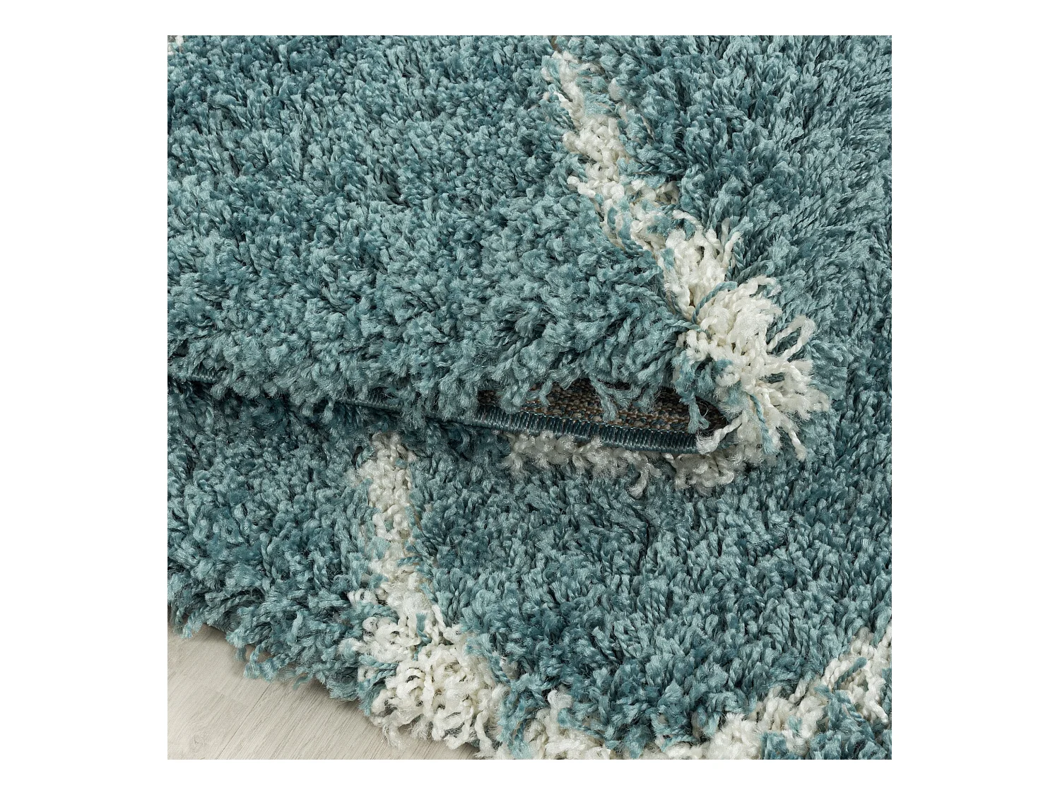 SALMA - Tapis à poils longs et motifs Alhambra - Turquoise et Blanc 120 x 170 cm