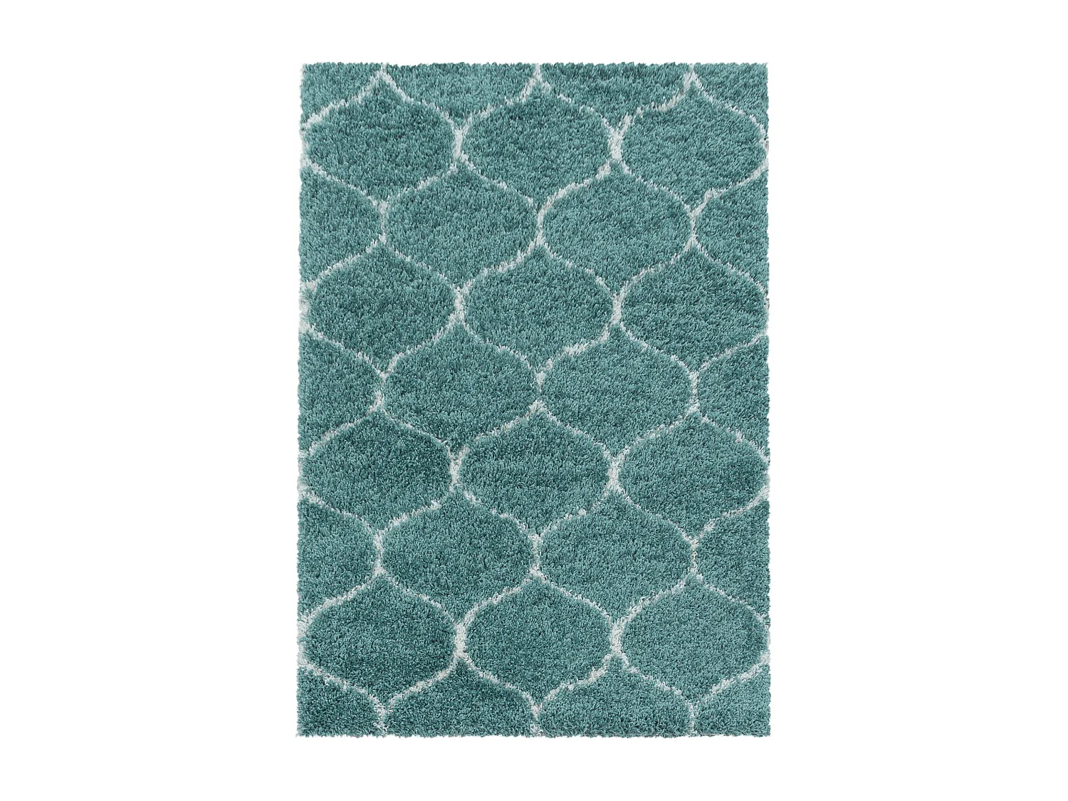 SALMA - Tapis à poils longs et motifs Alhambra - Turquoise et Blanc 120 x 170 cm