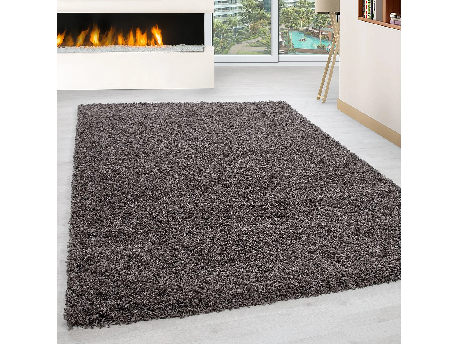 SHAGGY - Tapis Uni à poils longs - Taupe 140 x 200 cm