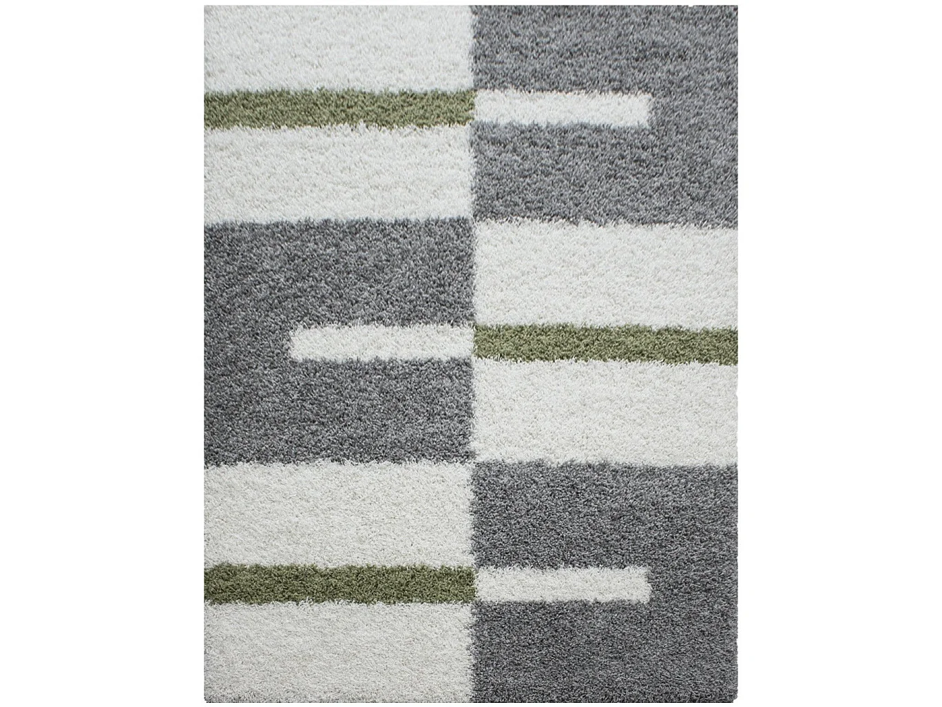 ROMA - Tapis Shaggy à motifs Traits - Vert et Gris 160 x 230 cm