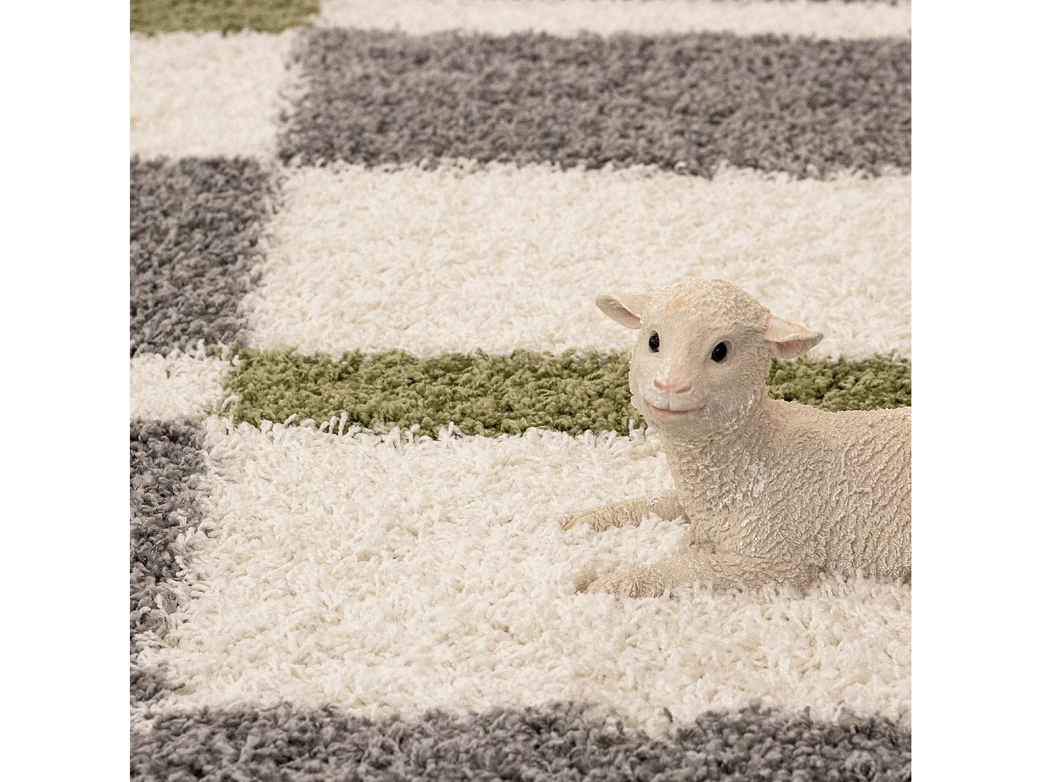 ROMA - Tapis Shaggy à motifs Traits - Vert et Gris 160 x 230 cm