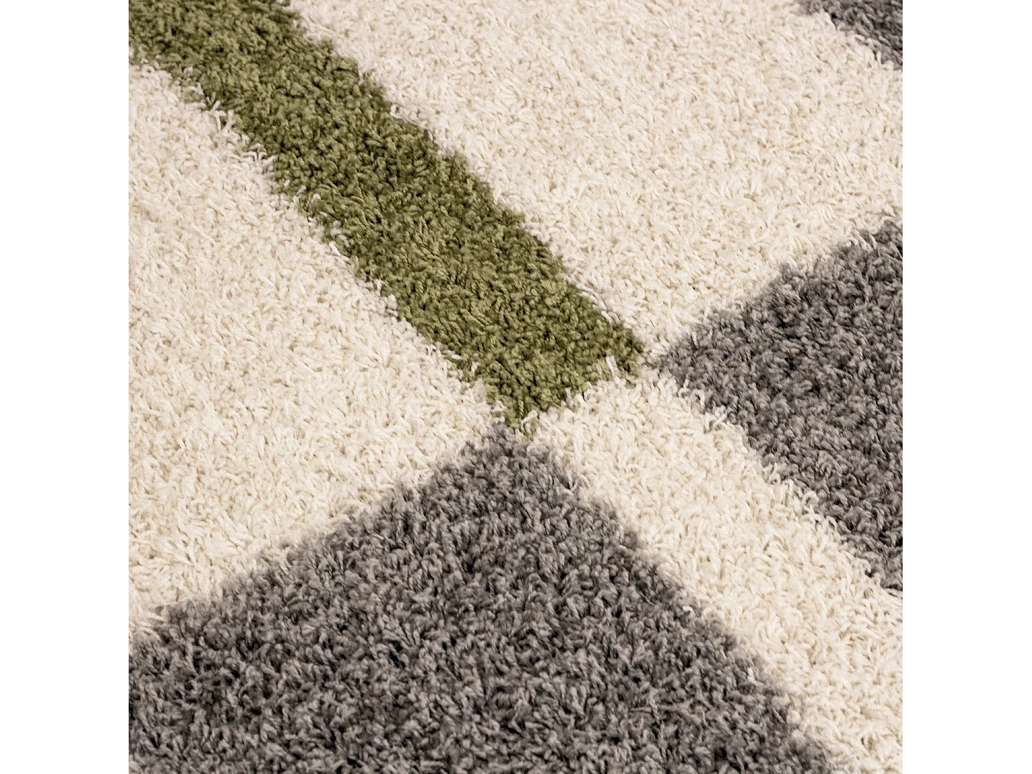 ROMA - Tapis Shaggy à motifs Traits - Vert et Gris 160 x 230 cm