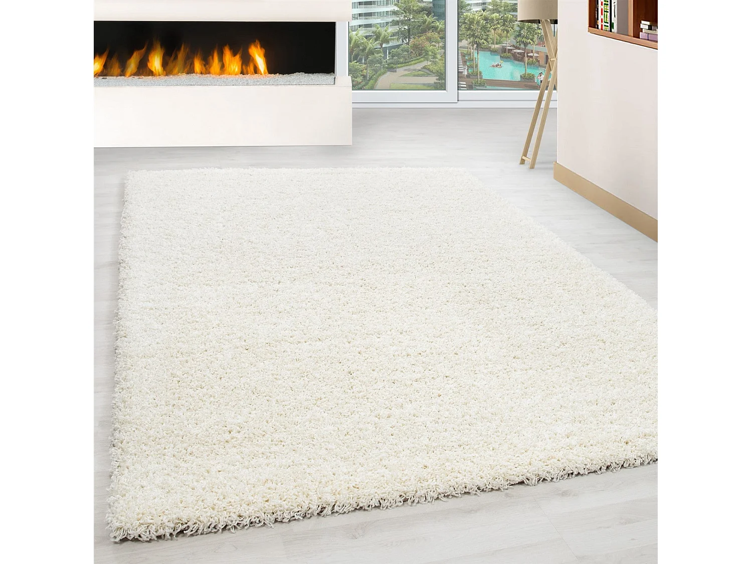 SHAGGY - Tapis Uni à poils longs - Blanc Ivoire 060 x 110 cm