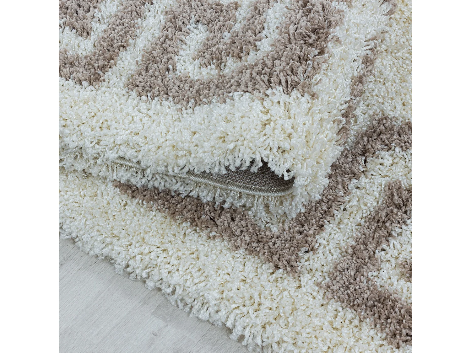 VERSA - Tapis Rond à poils longs - Crème et Beige 120 x 120 cm