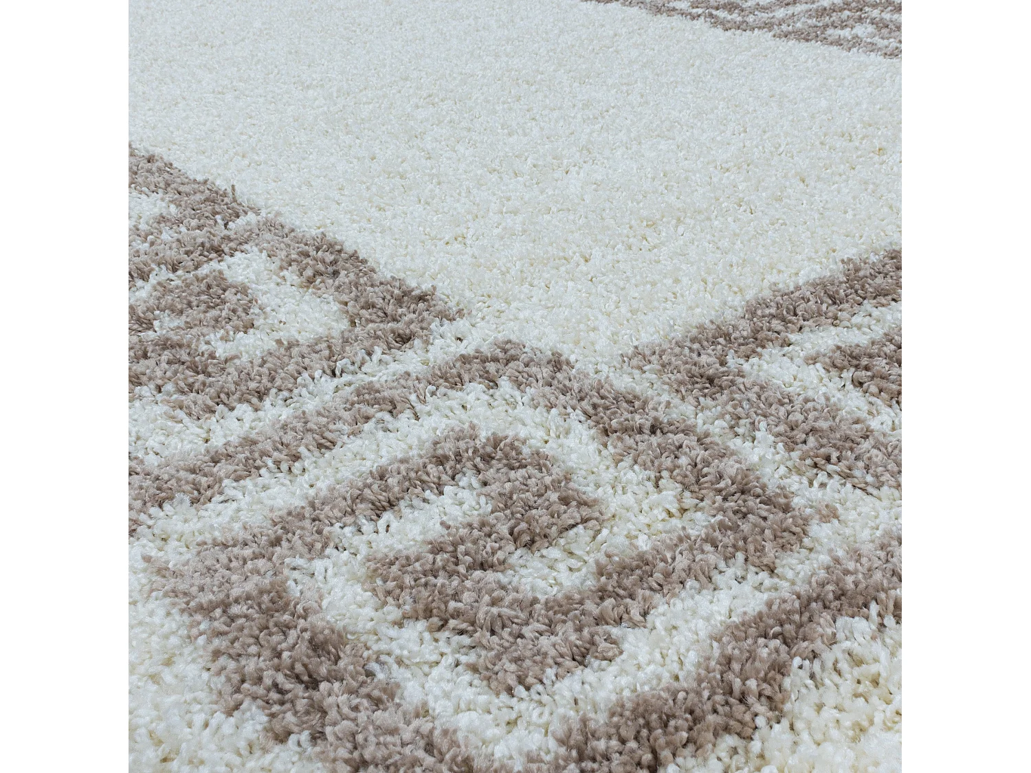 VERSA - Tapis Rond à poils longs - Crème et Beige 120 x 120 cm