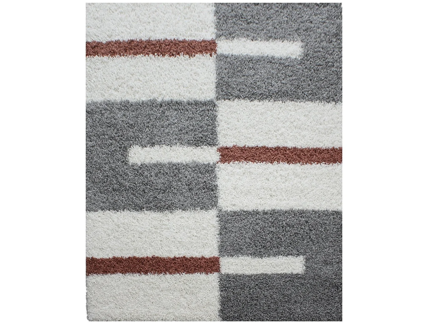 ROMA - Tapis Shaggy à motifs Traits - Terra et Gris 080 x 150 cm