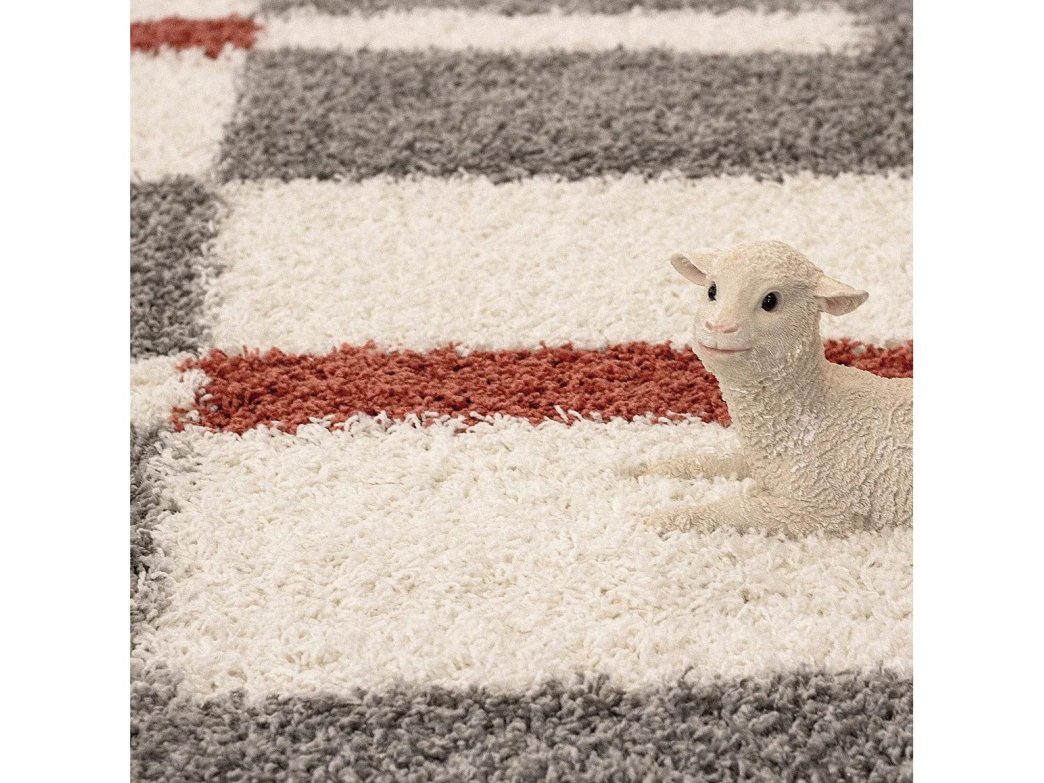 ROMA - Tapis Shaggy à motifs Traits - Terra et Gris 080 x 150 cm