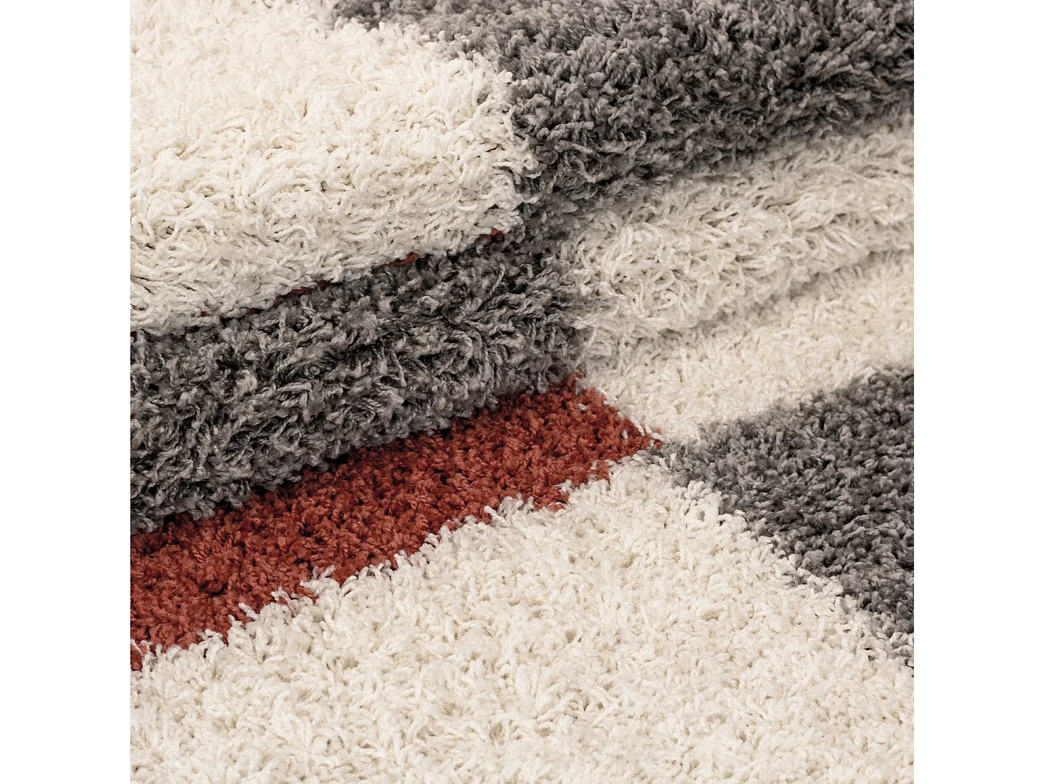 ROMA - Tapis Shaggy à motifs Traits - Terra et Gris 080 x 150 cm