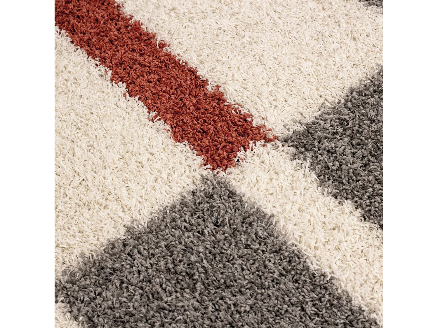 ROMA - Tapis Shaggy à motifs Traits - Terra et Gris 080 x 150 cm